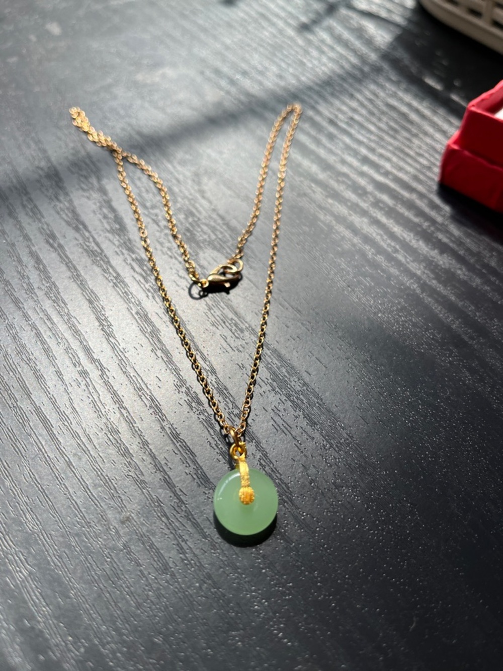 Gold Plated Necklace with Green Jade Pendant